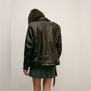 Zara Oversized Motorcycle Jacket Dark Brown Size M